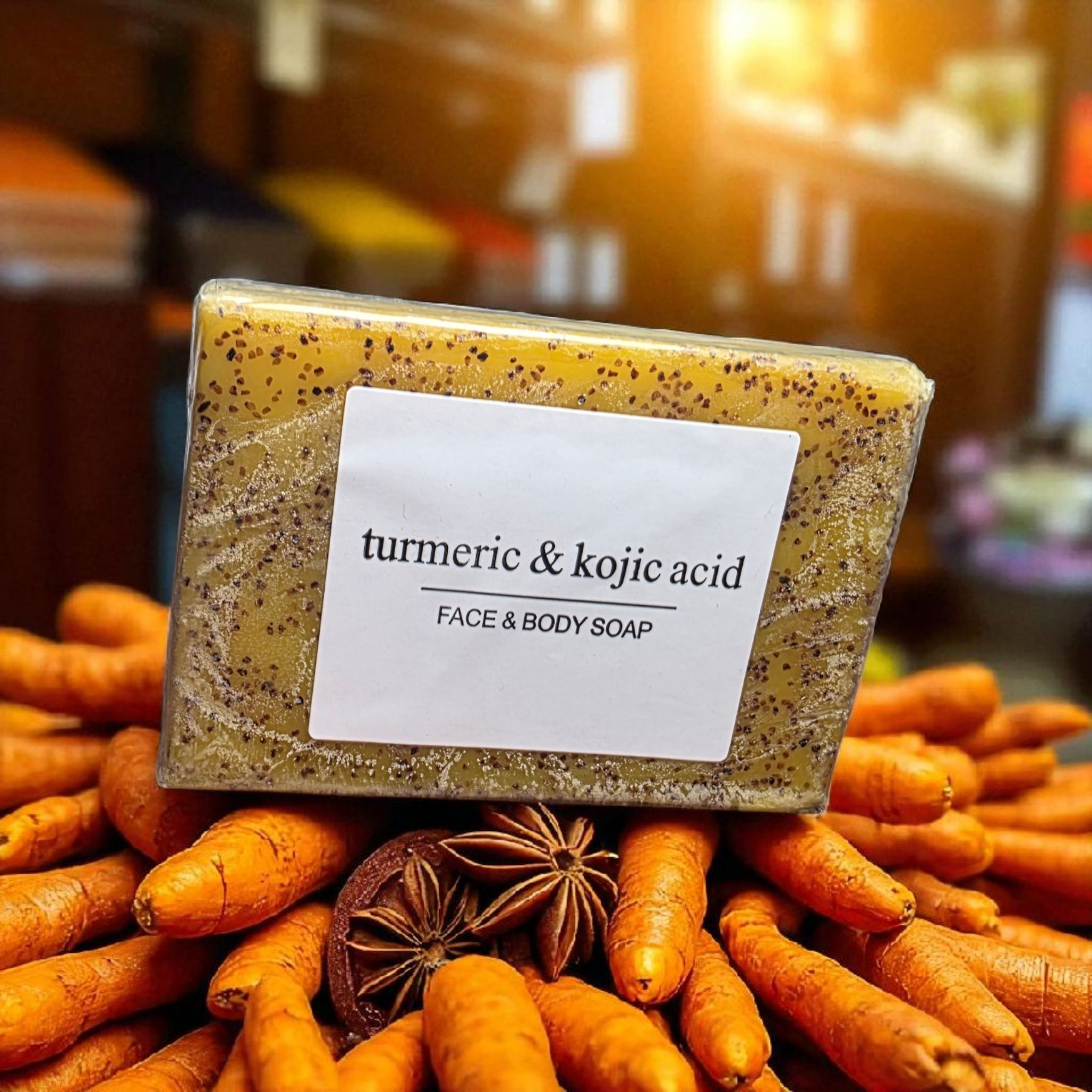 SAVON EXFOLIANT A L’ACIDE KOJIC, TURMERIC ET LEMON